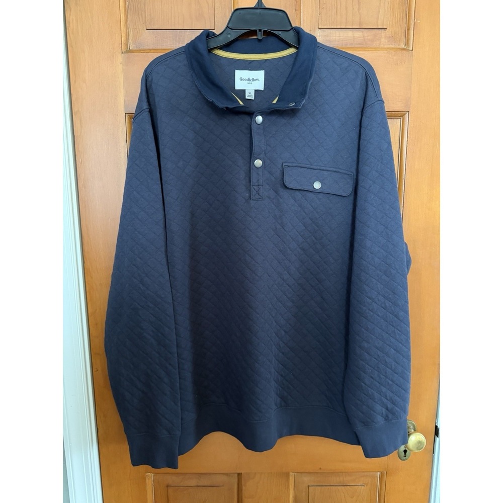 Men's Goodfellow Blue Quilted 1/4 Snap Long Sleeve Pullover Size XL NWT